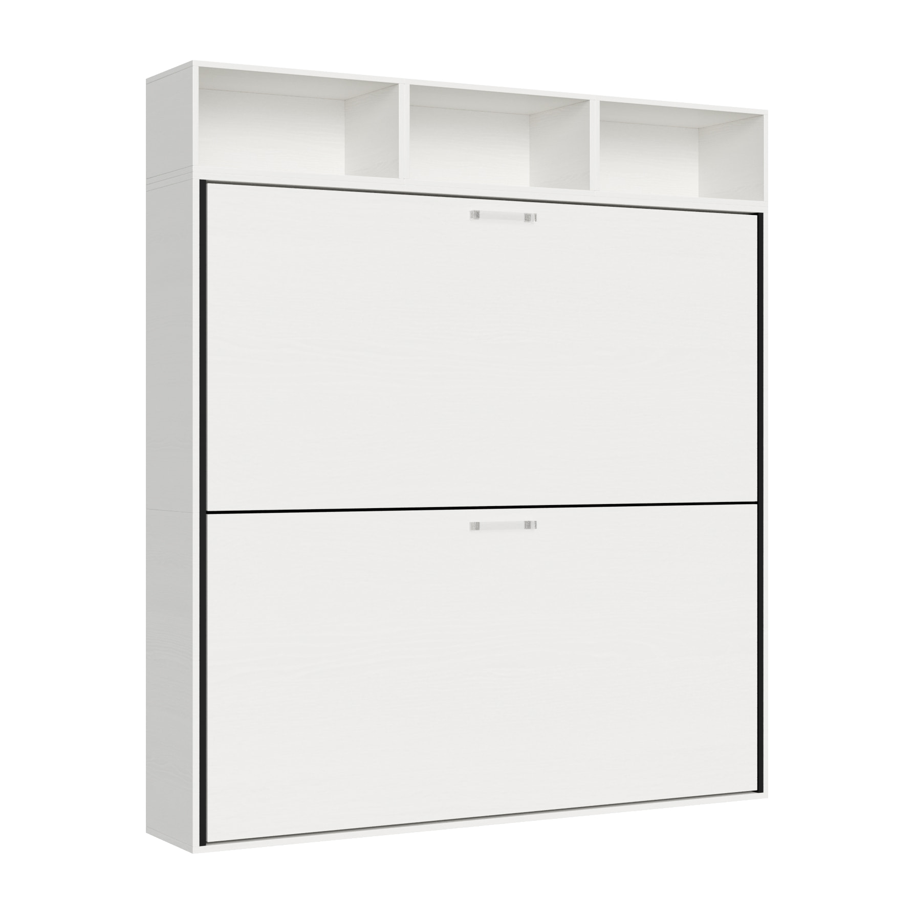 Armoire lit escamotable horizontal superposé 2 couchages 85 Kando avec matelas composition L Frêne Blanc