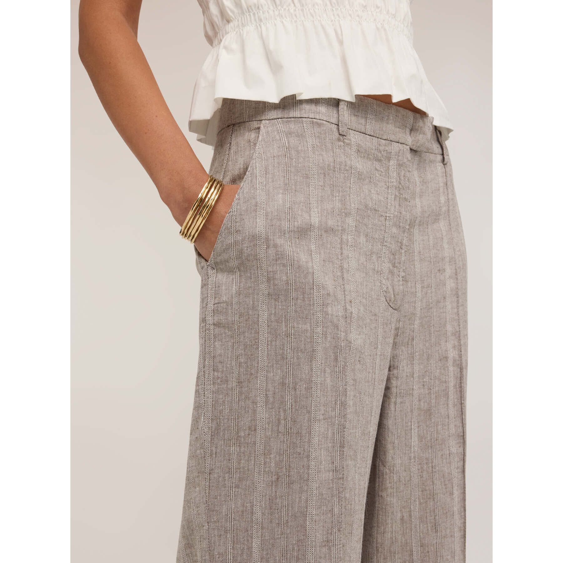 Motivi - Pantaloni palazzo in misto lino con piega stirata - Grigio