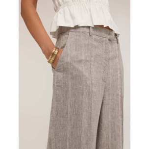 Motivi - Pantaloni palazzo in misto lino con piega stirata - Grigio