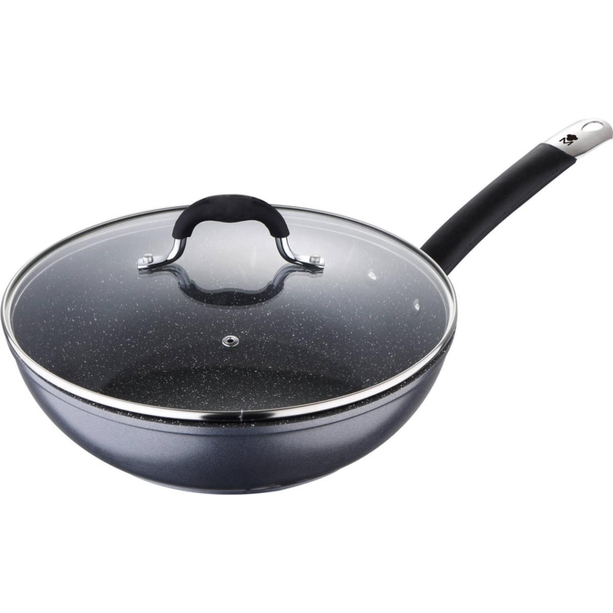Juego de 2 Sartenes Ø20Ø24cm + Wok de Ø28cm + Sartén Grill 28x28x4,5cm en Aluminio forjado aptas para inducción color Gris MasterPRO