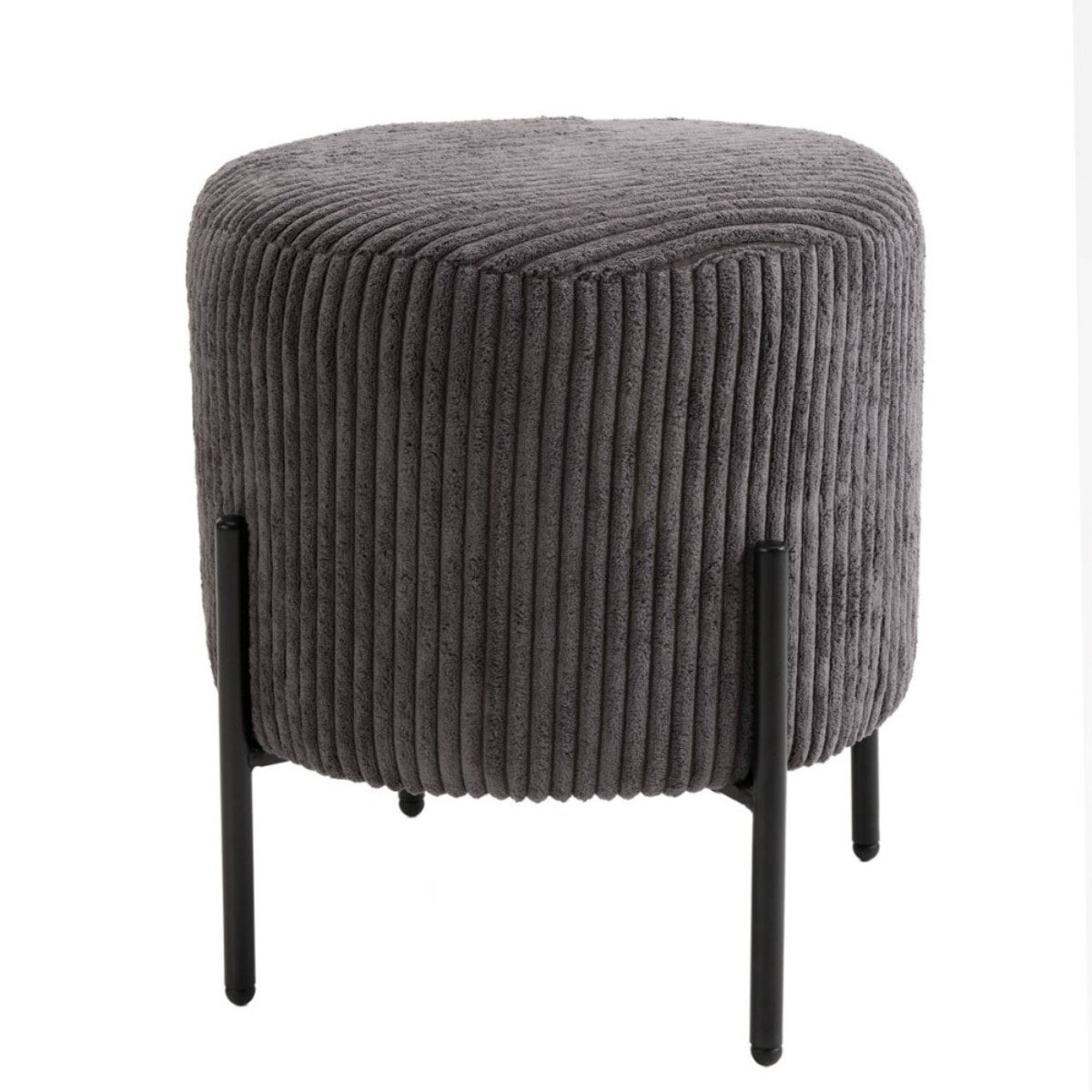 AGATHE - Tabouret rond 36x36cm tissu velours côtelé gris anthracite pieds métal