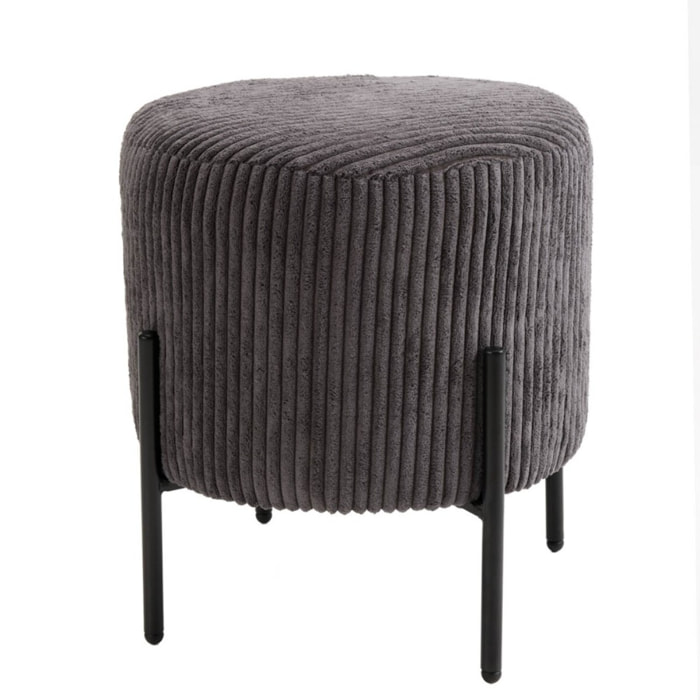 AGATHE - Tabouret rond 36x36cm tissu velours côtelé gris anthracite pieds métal