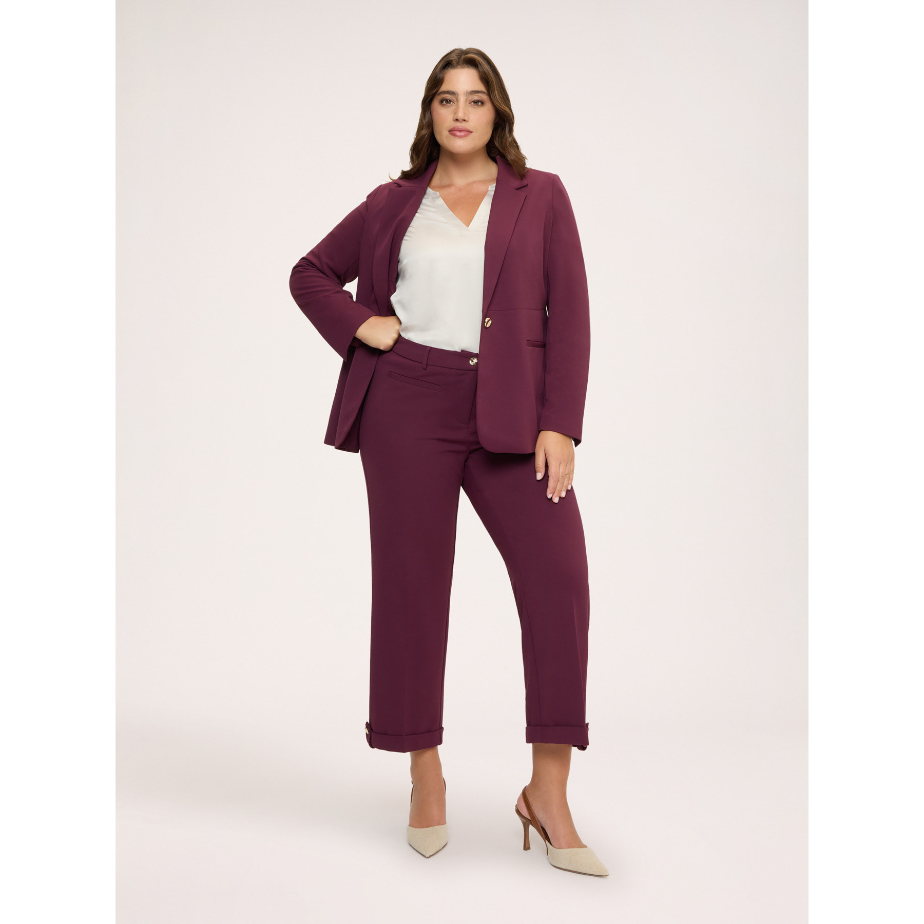 Fiorella Rubino - Pantaloni cropped con risvolto e bottone - Bordeaux