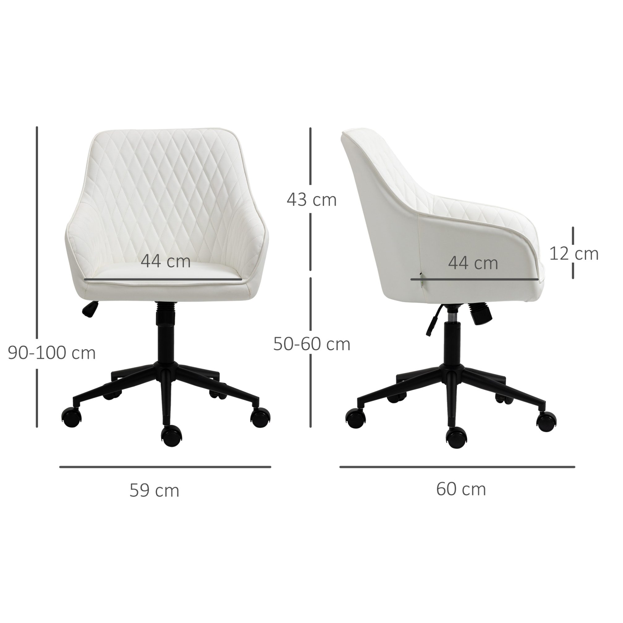 Silla de Oficina Ergonómica Silla de Escritorio Giratoria de Cuero PU con Altura Ajustable y Función de Inclinación para Salón Dormitorio Estudio 59x60x90-100 cm Blanco