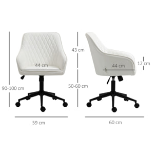 Silla de Oficina Ergonómica Silla de Escritorio Giratoria de Cuero PU con Altura Ajustable y Función de Inclinación para Salón Dormitorio Estudio 59x60x90-100 cm Blanco