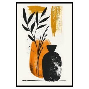 Affiche encadrée végétal abstrait ocre Affiche + cadre en métal - Noir