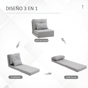 HOMCOM Sofá Cama Individual Plegable 3 en 1, Sofá Cama, Tapizado en Lino, con Respaldo Ajustable 5 Posiciones, Almohadas, Marco Metálico, para Dormitorio, Salón, Gris Claro