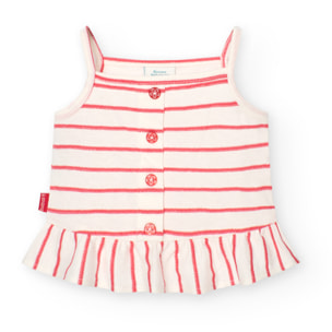 Top de fantasÃ­a niña, algodón estampado de rayas, coral