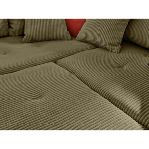 Rune - canapé panoramique d'angle droit - 7 places - avec pouf d'appoint - en velours côtelé - Vert