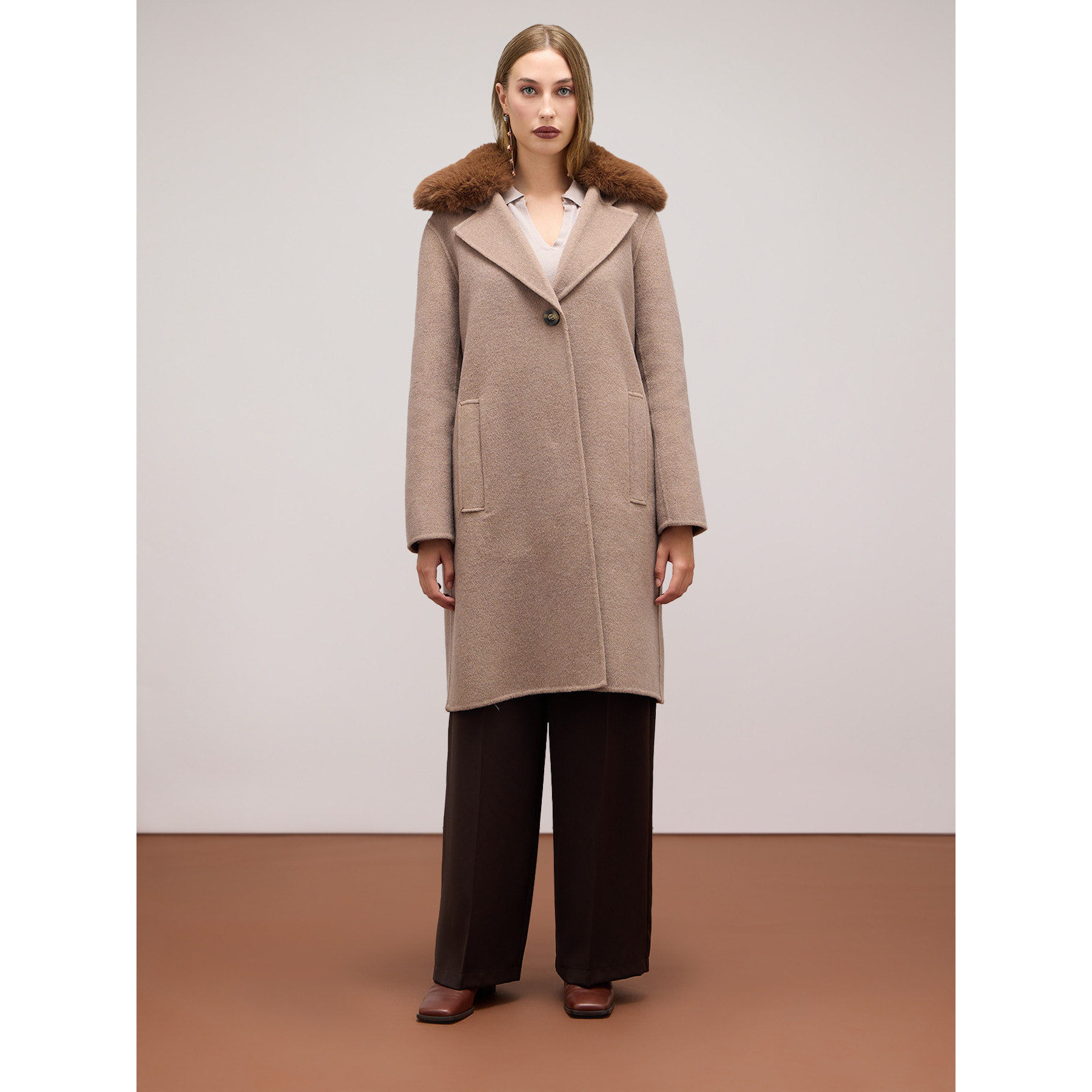 Oltre - Cappotto misto lana con collo staccabile - Marrone