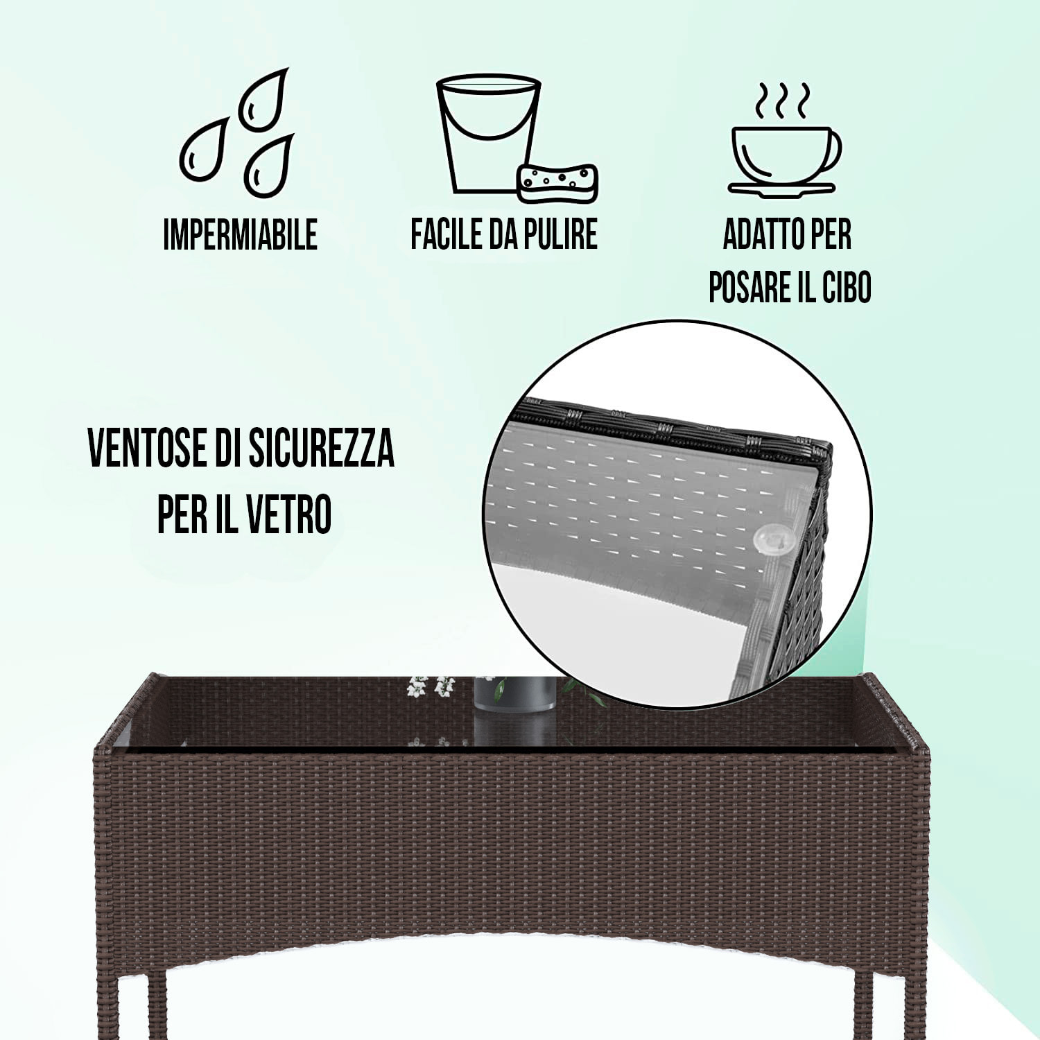 Set Di Mobili da Giardino Salotto Salottino in Rattan 4 Posti con Tavolino Ripiano In Vetro 2 Poltrone Divano 2 Posti Giardino Esterno Cuscini Marrone