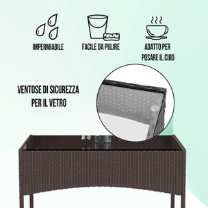 Set Di Mobili da Giardino Salotto Salottino in Rattan 4 Posti con Tavolino Ripiano In Vetro 2 Poltrone Divano 2 Posti Giardino Esterno Cuscini Marrone