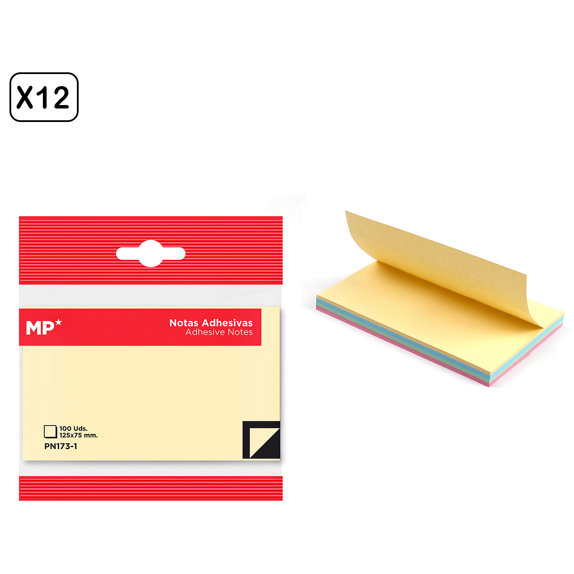 PACK 12 UNITÀ NOTE ADESIVE 125 x 75 mm 100 FOGLI MULTICOLORE