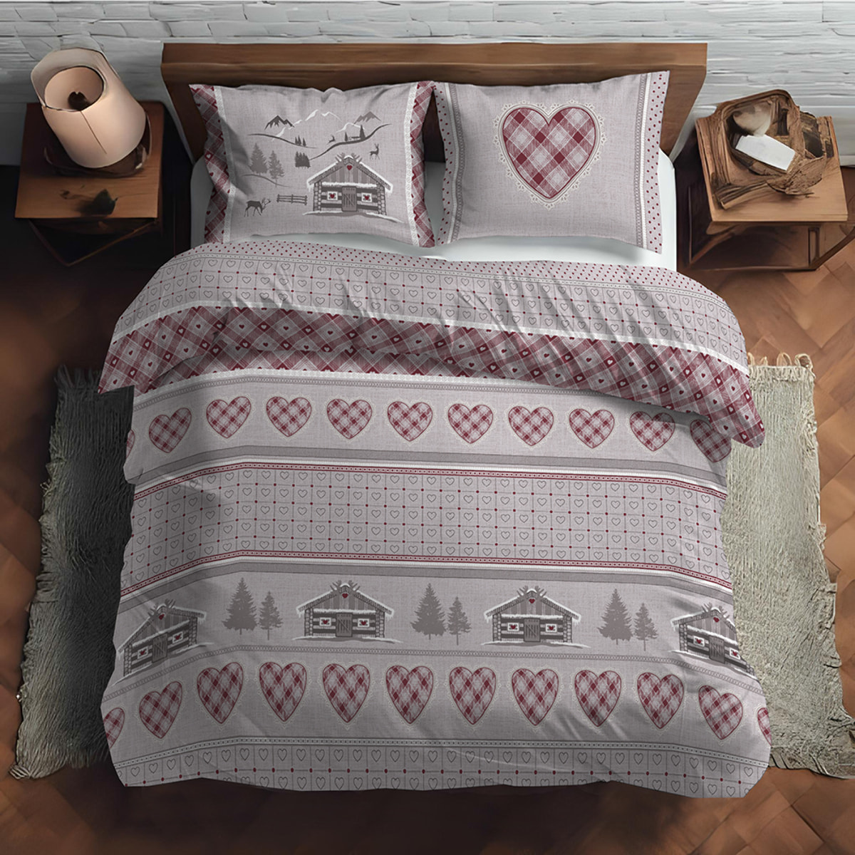 Parure copripiumino chalet rosso 100% cotone