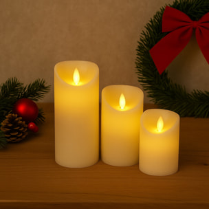 juego de 3 velas led con efecto cera y llama oscilante con mando a distancia