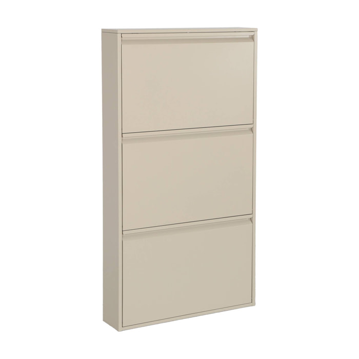 Meuble à chaussures industriel métal crème 3 tiroirs. 15 paires. L 65.5 x P 15.2 x H 123cm - Kentucky