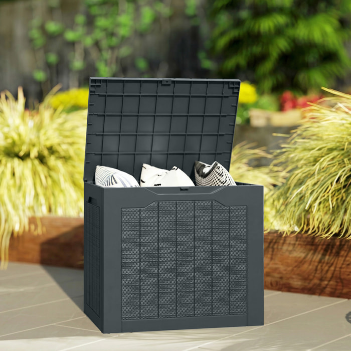 Coffre de jardin 93L dim. 56 x 41 x 50 cm effet rotin et bois anthracite