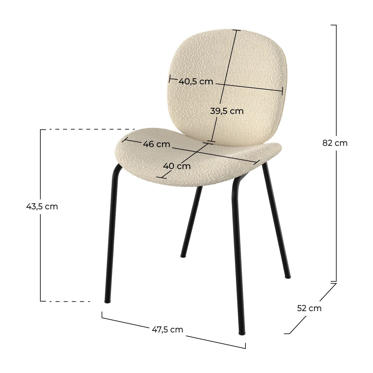 Lot de 2 chaises en tissu bouclé beige et pieds en métal noir - Iris