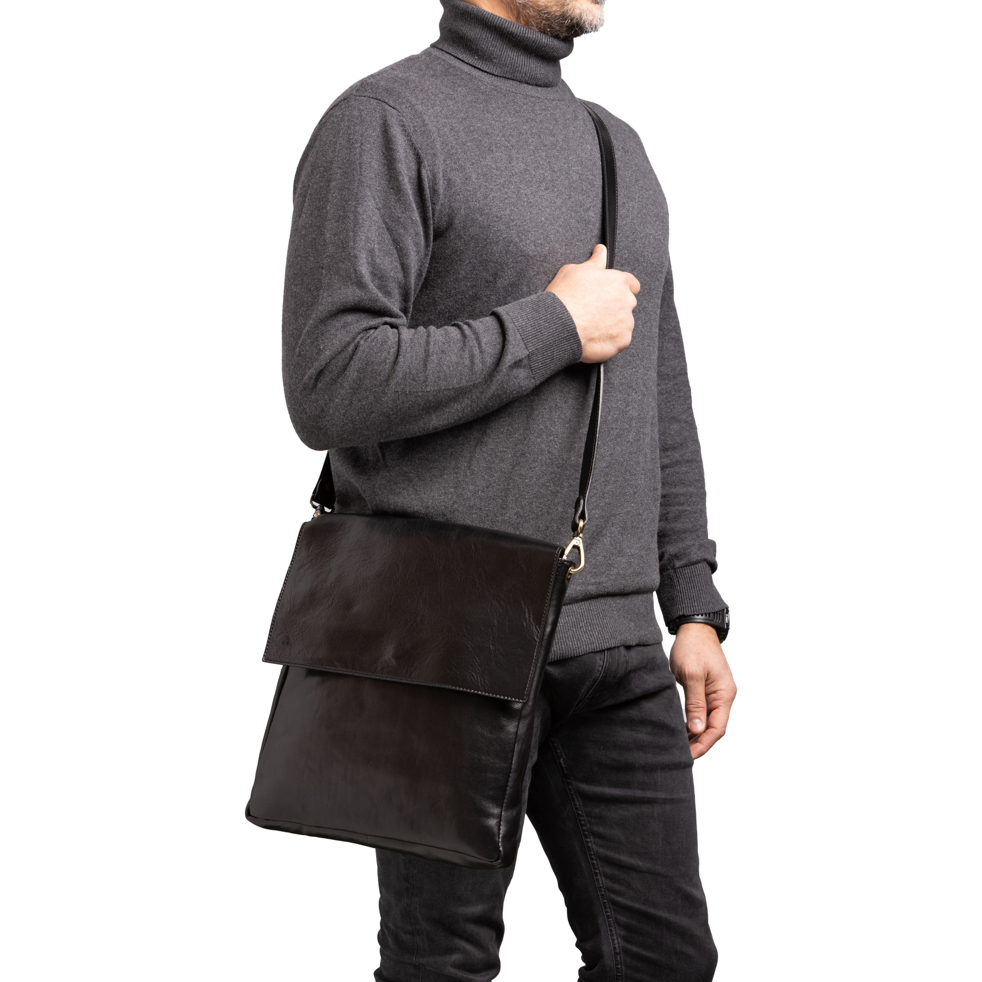 Borsa a tracolla  da uomo In Vera pelle Made in Italy 31x35x4 cm