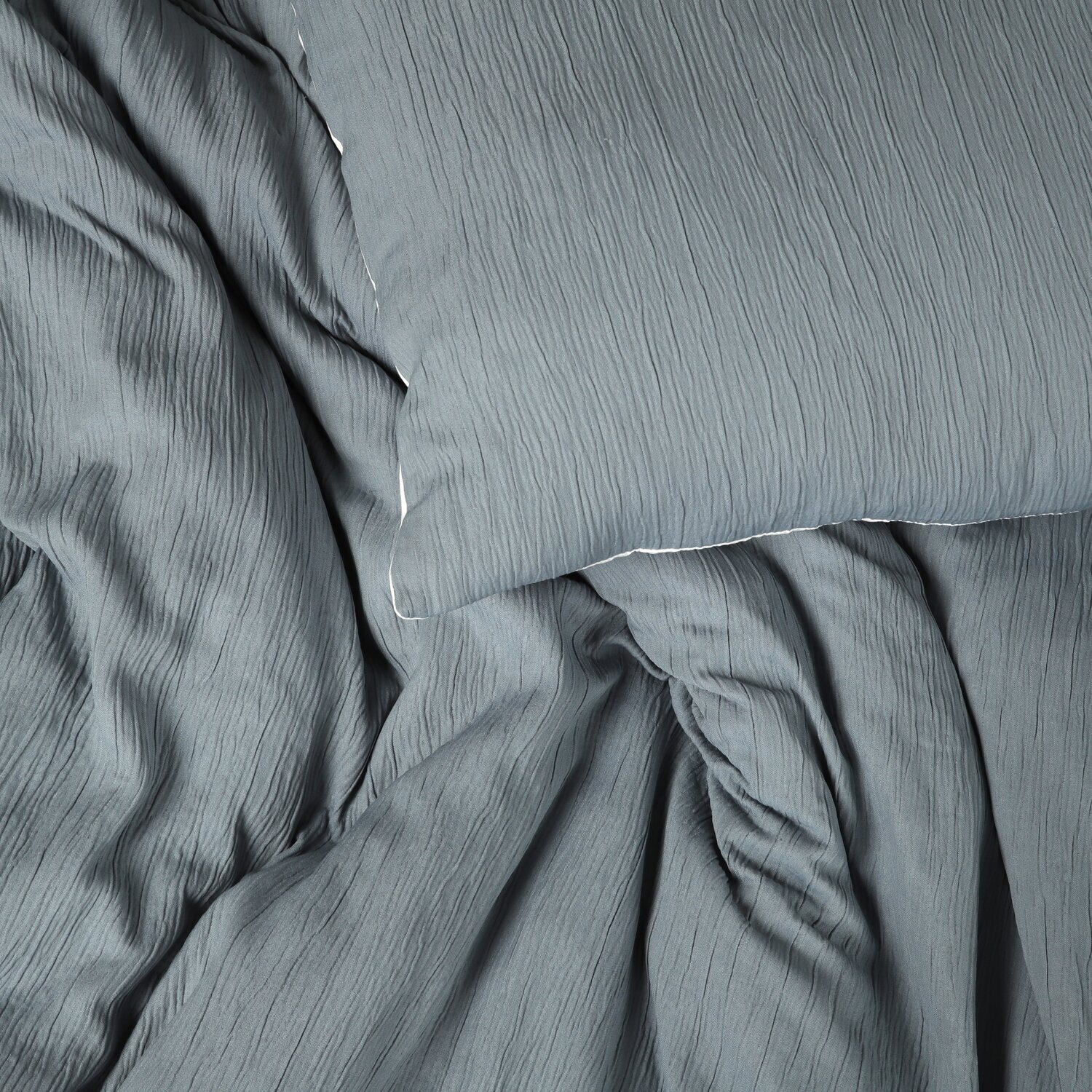 Parure Housse De Couette Uni 100% Polyester - Maya - Bleu Pétrole et Blanc