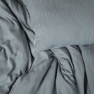 Parure Housse De Couette Uni 100% Polyester - Maya - Bleu Pétrole et Blanc