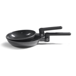 Set de 2 poêles 24 28 cm avec manches repliables - Transformer