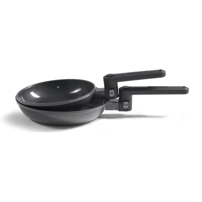 Set de 2 poêles 24 28 cm avec manches repliables - Transformer