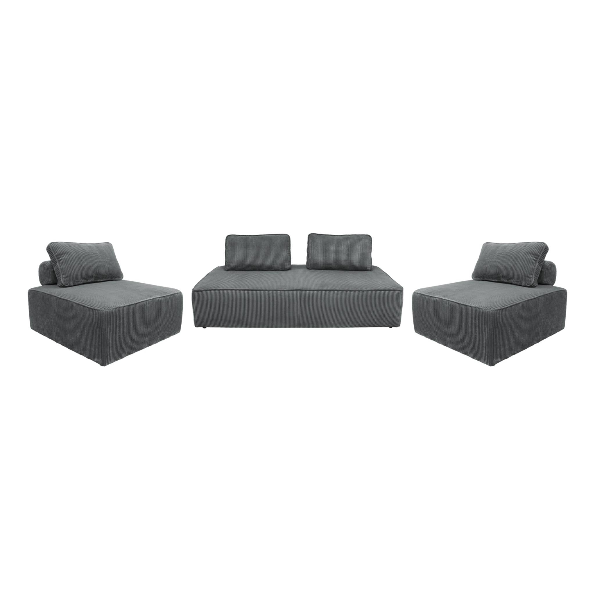 Ensemble chauffeuses LAO pour canapé modulable en velours côtelé 4 places gris foncé