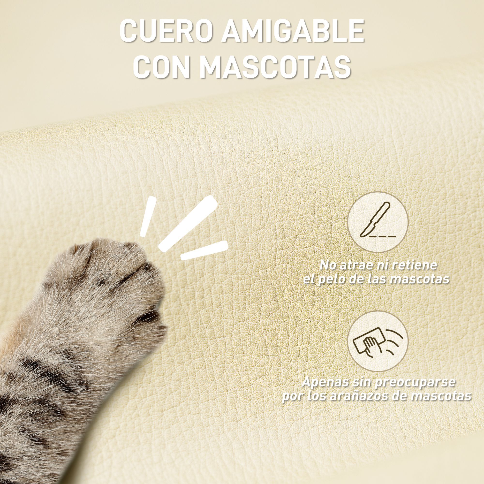 Silla de Escritorio con Reposapiés, Silla de Oficina Giratoria, con Respaldo Reclinable y Alto, Acolchado Grueso Doble, Tapizada en Cuero Sintético Resistente, Altura Ajustable, Beige