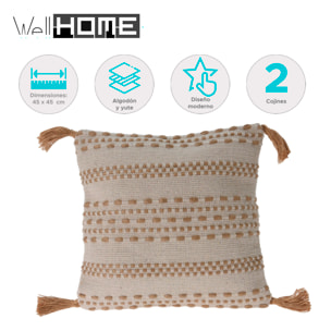 Cojín de Yute y Algodón Natural con Relleno Tessel de 400gr - Tamaño 45x45cm