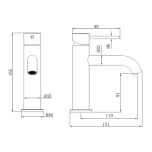 Aurum mitigeur lavabo sur pied 16,5 cm, à levier, sans vidage, or brossé (SATBAUR271BG)