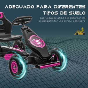 Kart Pedales Coche de Pedales para Niños de 5-12 Años con Asiento Ajustable Neumáticos Inflables Amortiguador y Freno de Mano Carga 50 kg Negro y Rosa