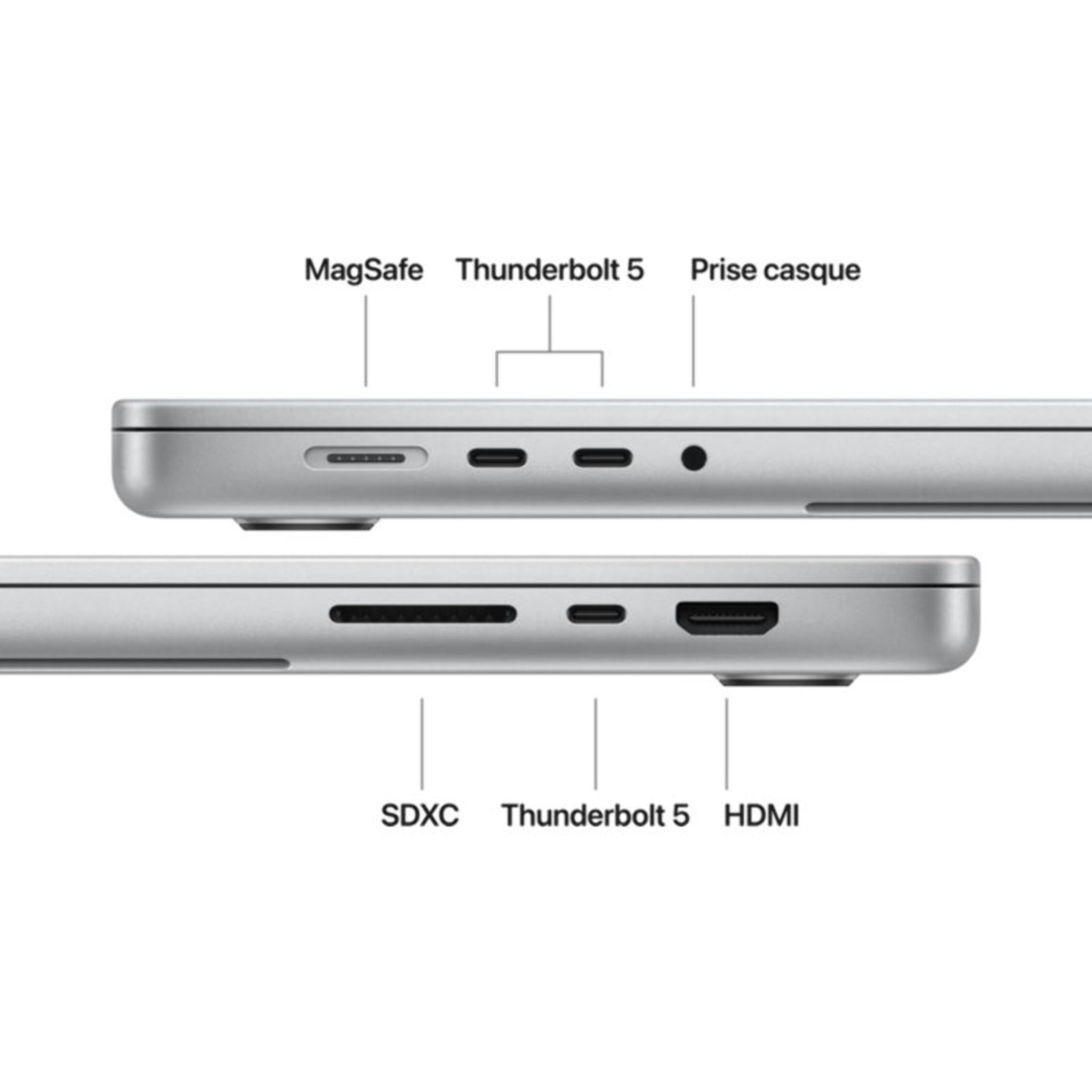 Ordinateur Apple MACBOOK Pro 16" Puce M5 Max CPU 18 / GPU 40 coeurs Mémoire RAM 48Go Stockage 2To SSD XDR Argent