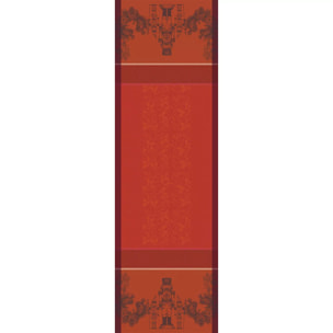 Chemin de table pur coton anti tache motif jacquard Casse noisettes rouge festif