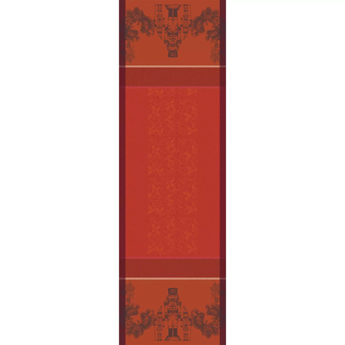 Chemin de table pur coton anti tache motif jacquard Casse noisettes rouge festif