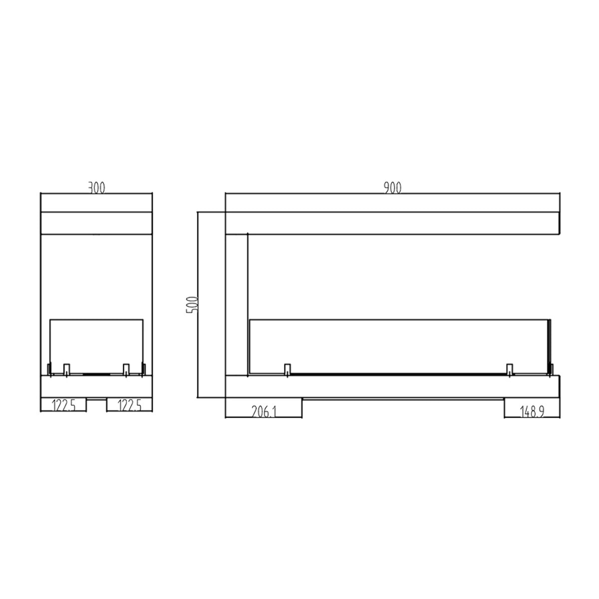 Maratea 90 - Camino a Bioetanolo da Incasso Trifacciale 90x50x30 cm con Bruciatore 1,5lt in Acciaio