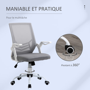 Vinsetto Chaise de bureau ergonomique support lombaires hauteur réglable pivotante 360° accoudoirs relevables polyester maille gris