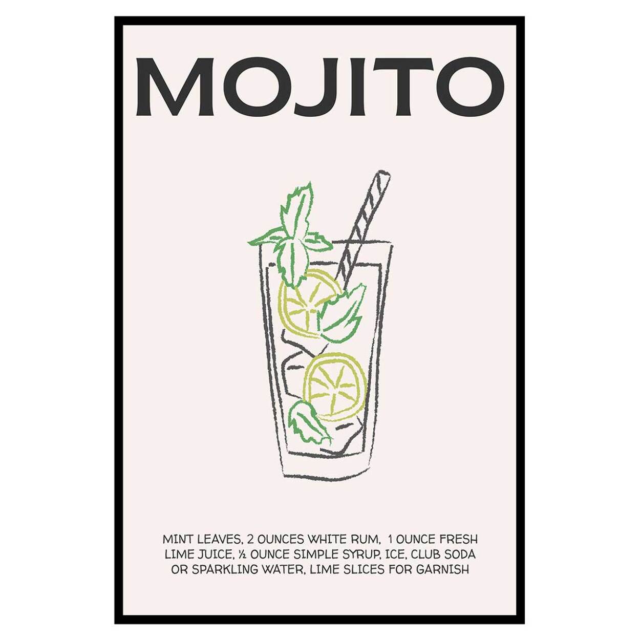 Affiche encadrée mojito illustration Affiche + cadre en métal - Noir