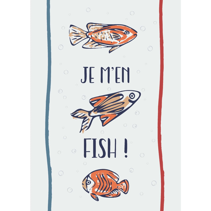Lot de 3 torchons message poissons en coton - Ecru