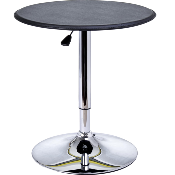 Table de bar table bistro chic style contemporain table ronde hauteur réglable 67-93 cm Ø 63 cm plateau pivotant 360° métal chromé PVC noir