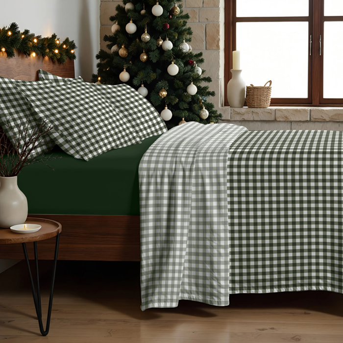 Parure de lit 100% coton Xmas Vichy Vert