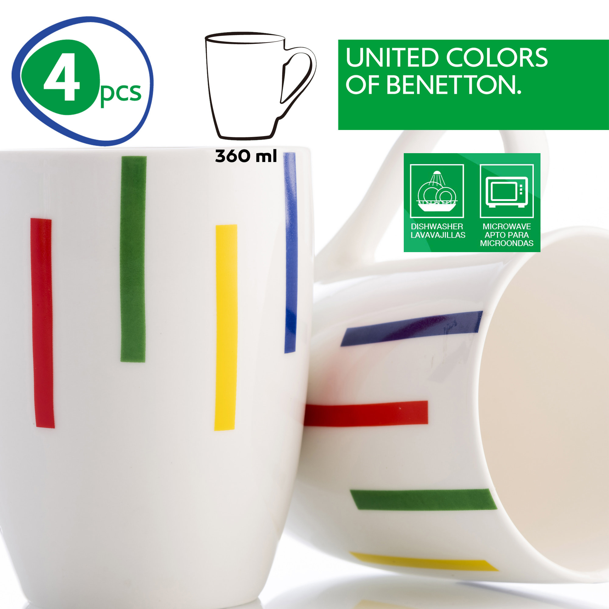 Set 4 mugs  diseño rayas de colores  benetton