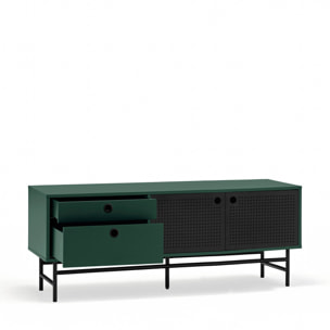 Mueble de televisión Punto 2 puertas y 2 cajones verde oscuro y negro