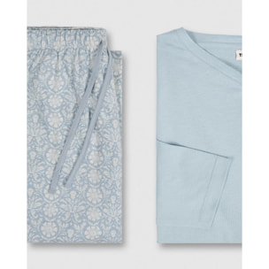 Pijama largo de algodón con escote pico riana índigo