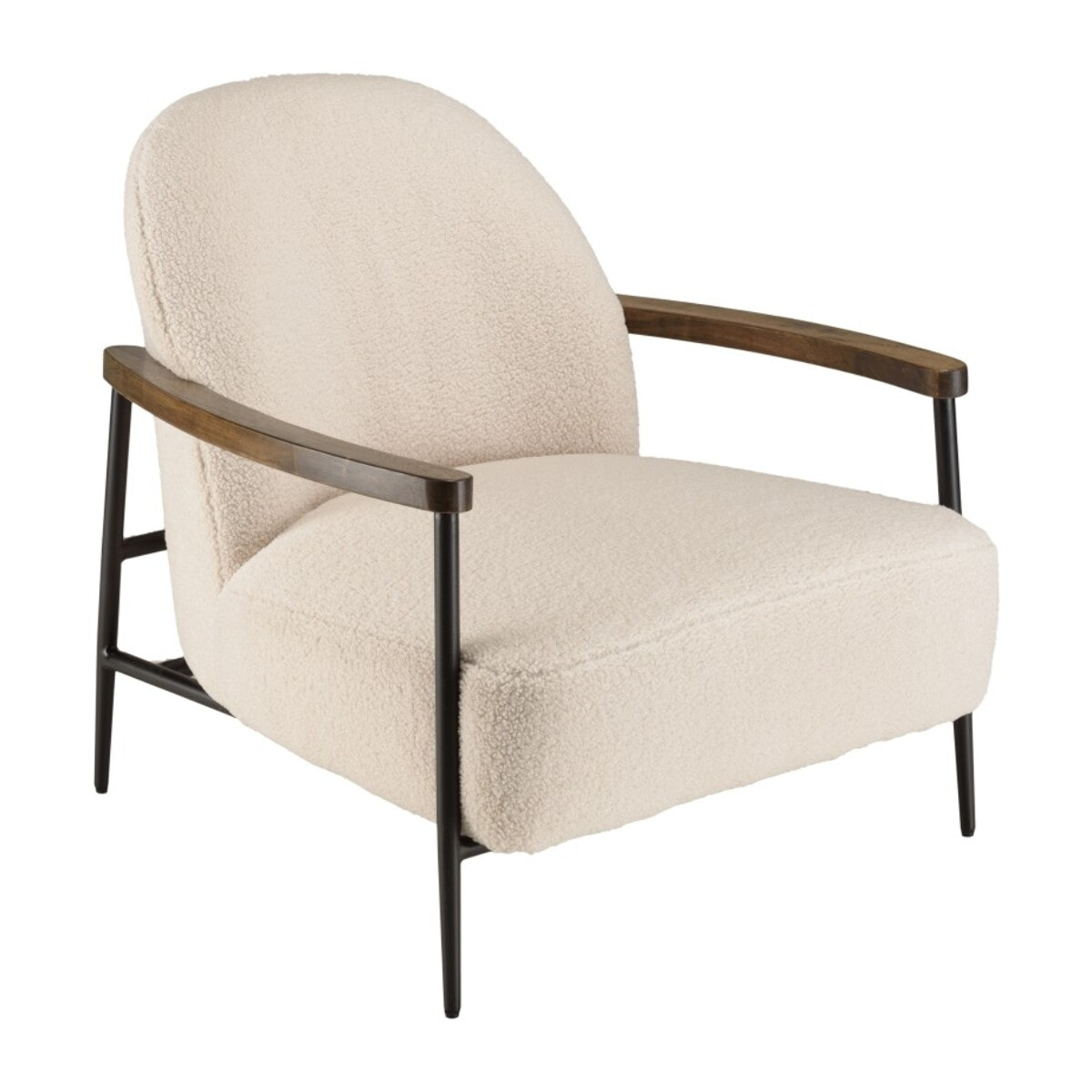 GASTON - Fauteuil tissu bouclette écru structure métallique
