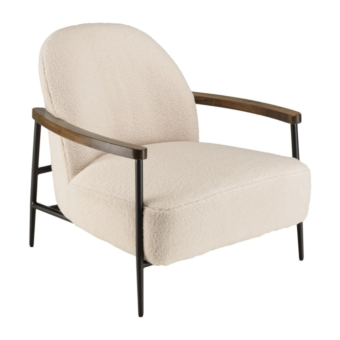 GASTON - Fauteuil tissu bouclette écru structure métallique