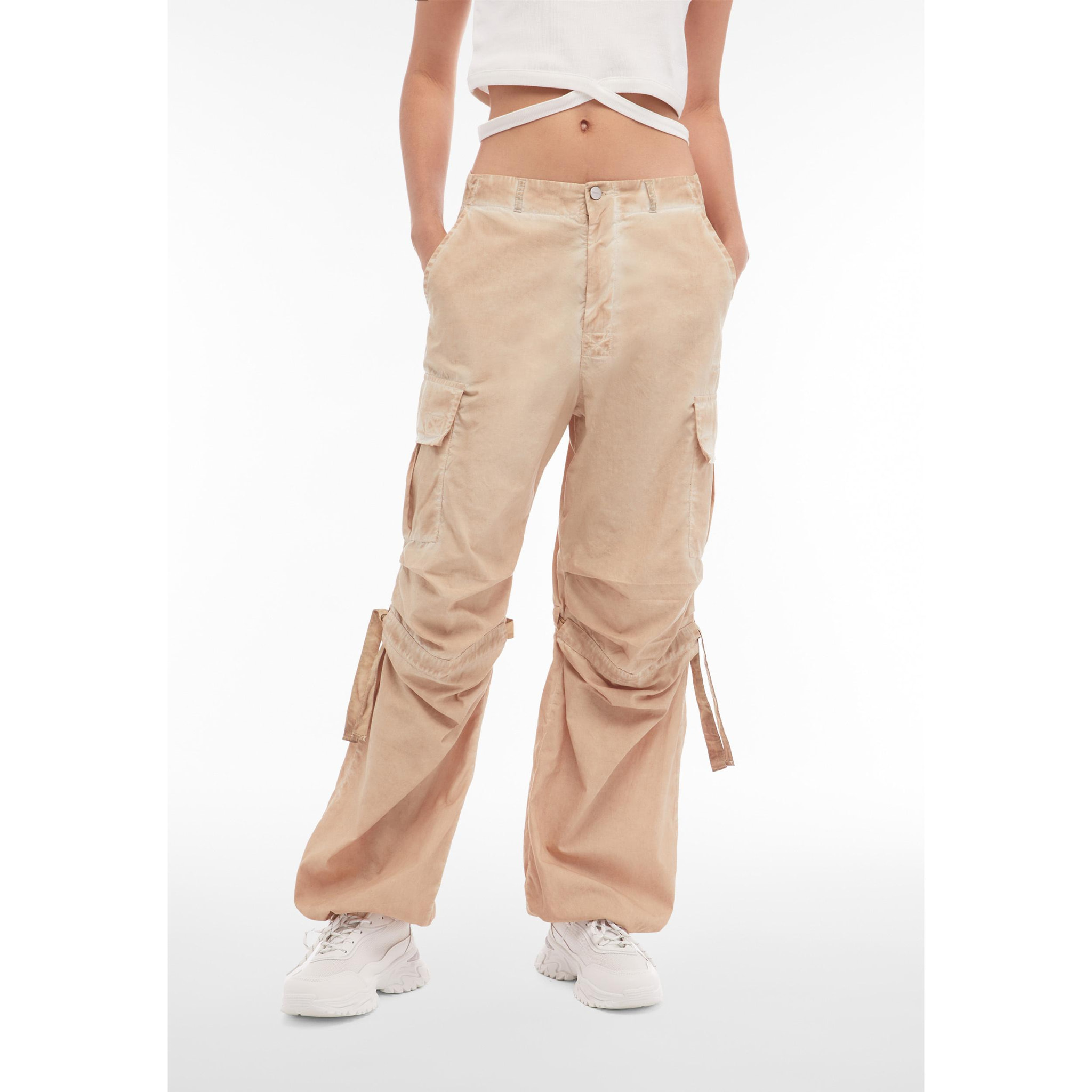 Pantaloni cargo da donna in tessuto popeline effetto used