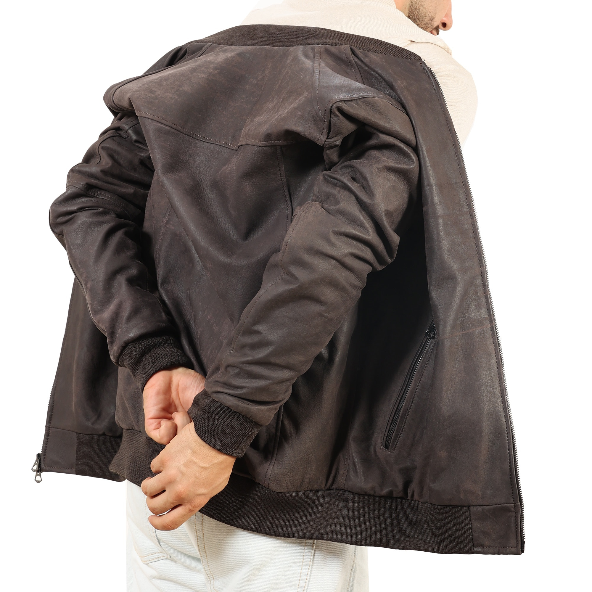 Giubbino in vera pelle di vitello rifinizione dakota Testa di Moro-Slim Fit