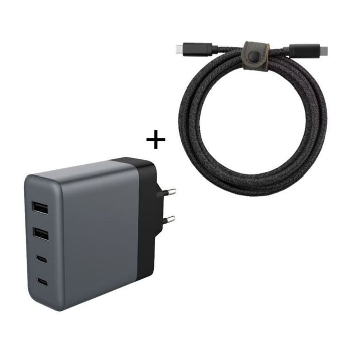 Chargeur secteur ADEQWAT 100W GaN 2 USB + 2 USB-C + Câble USB-C