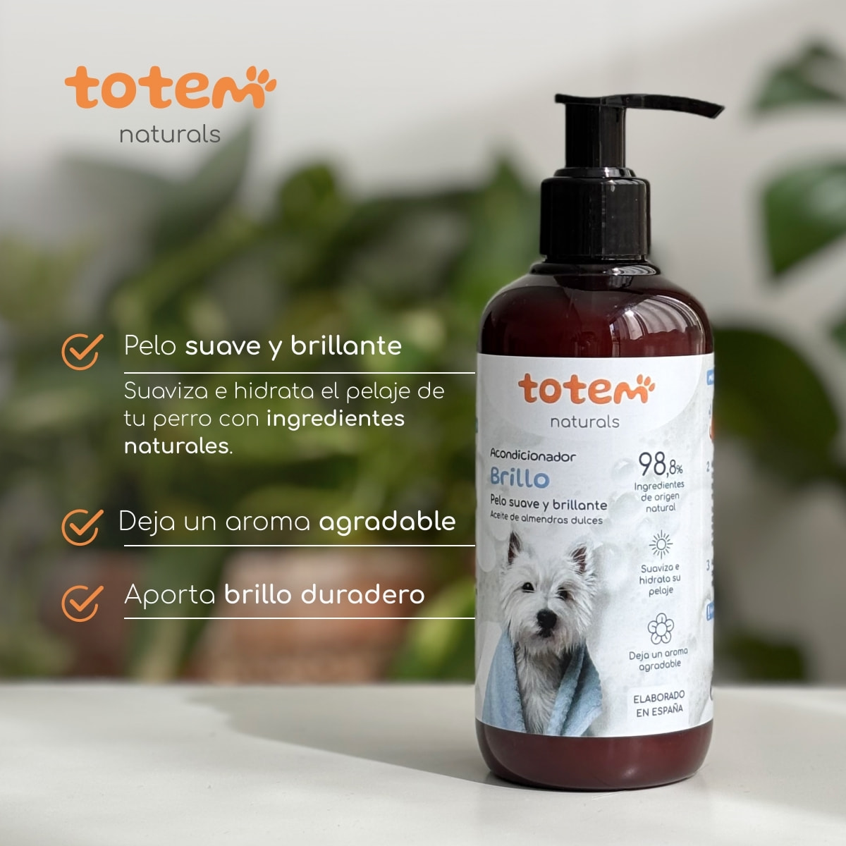 TOTEM NATURALS | Acondicionador natural perros 250ml Suavidad e hidratación - Acondicionador Natural Perros aceite almendras dulces, fórmula nutritiva y respetuosa pelaje brillante